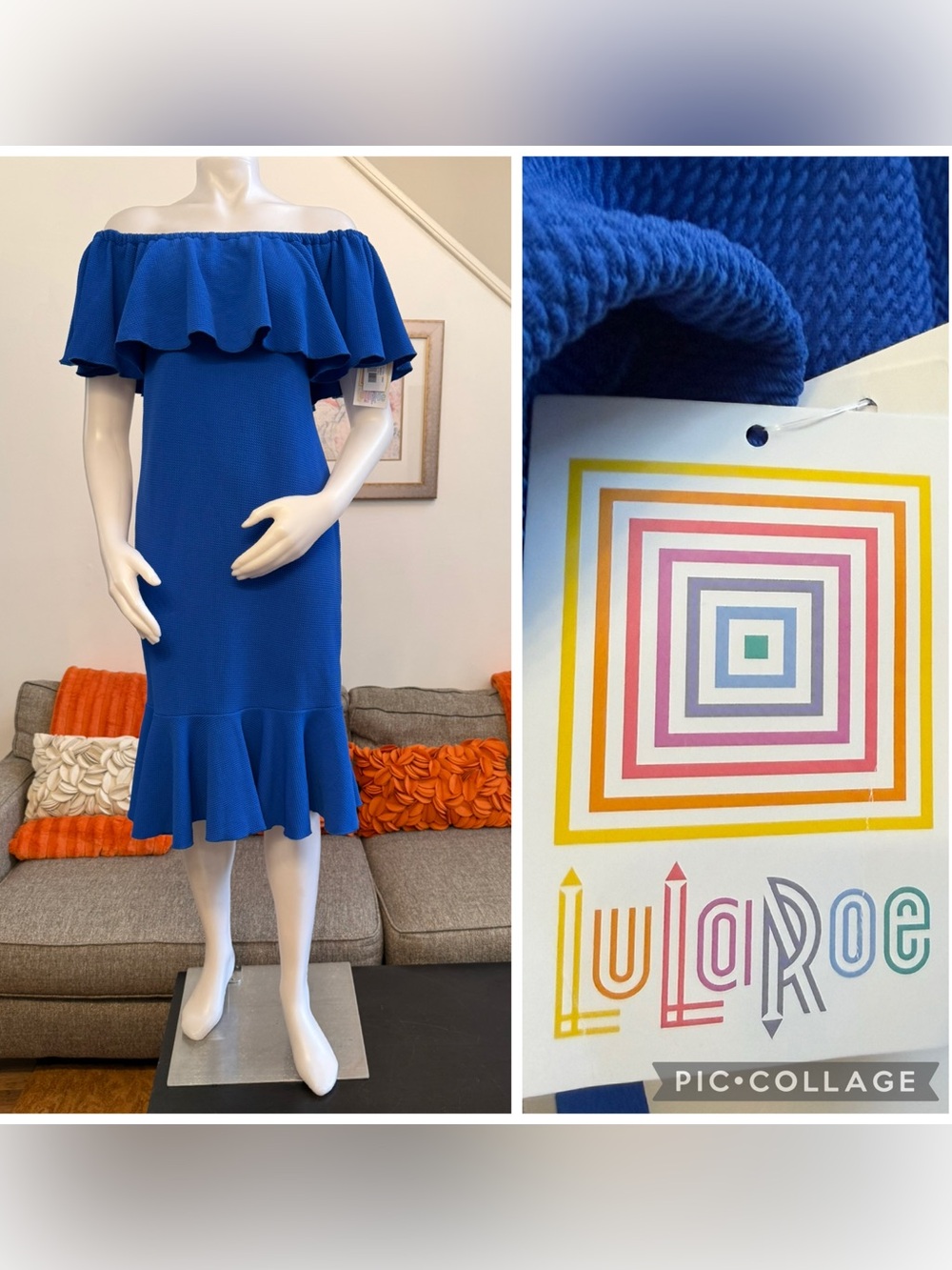 ❣️🆕LuLaRoe Cici Dress in Royal / Cobalt Blue flounce off-the-shoulder❣️